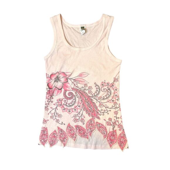 Y2K Sere Nade Pink Fairy Ribbed Beaded Flower Fairy Tank Top Size Medium - Picture 3 of 8